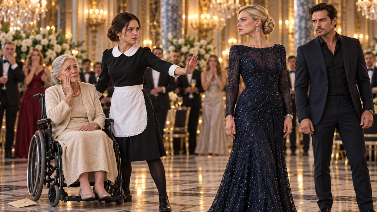 Elle gifle une vieille dame et la serveuse qui la protège. Puis une cicatrice révèle son mensonge