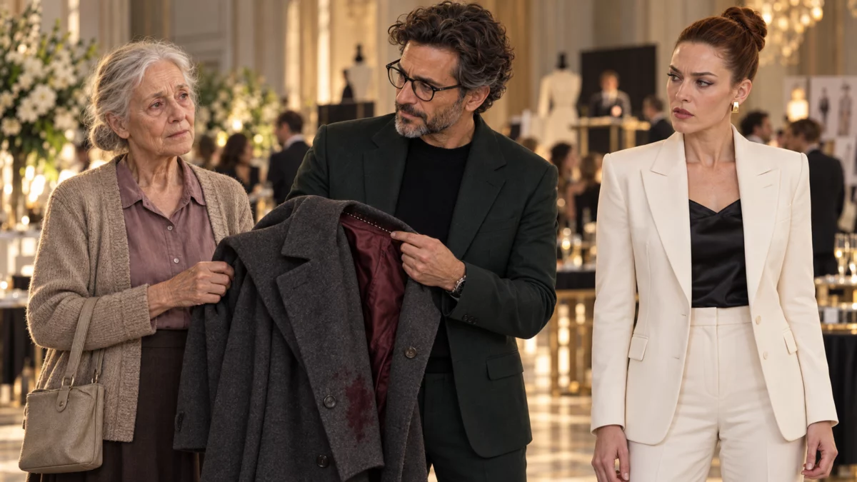 Elle oblige une vieille dame à s’agenouiller… puis le créateur reconnaît le manteau sous sa chaussure